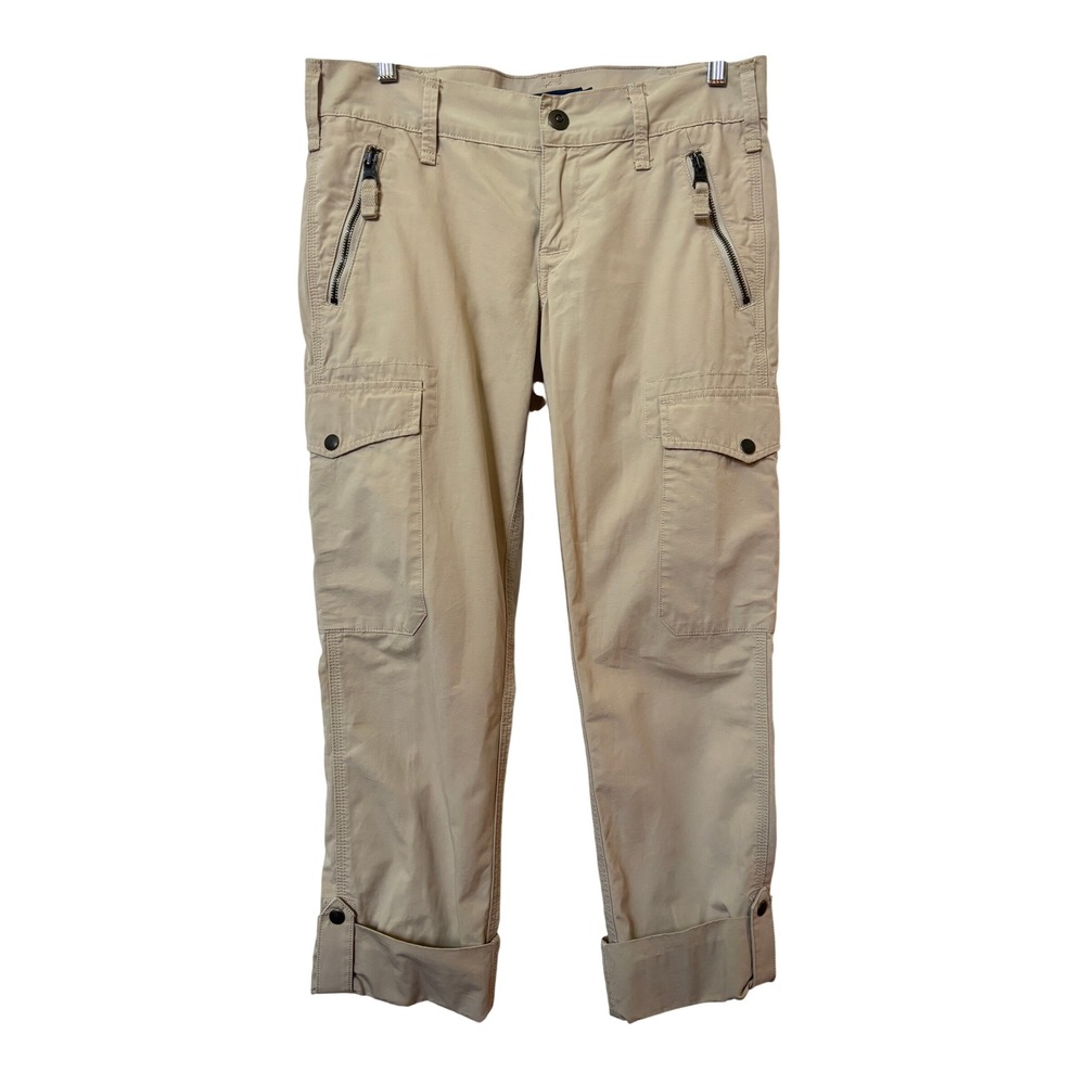 Ralph Lauren Sport Tan Khaki Cargo Pants Women Size 8 Utility Cotton Cuffed Hem